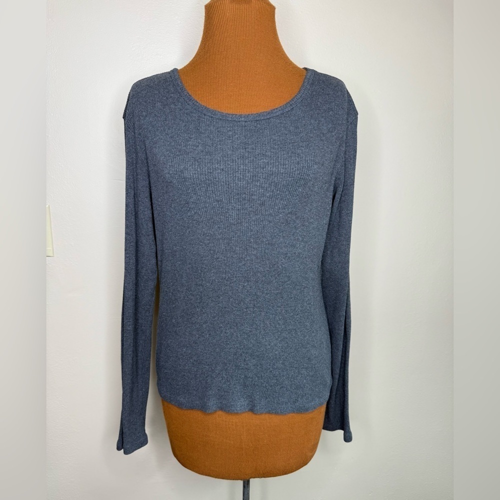 GAP Dark Gray Ribbed Knit Long Sleeve Pullover Blouse Cotton Size Large